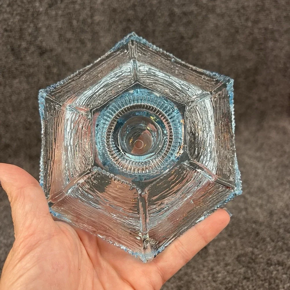 Vtg L.E. Smith Ice Blue Textured Pagoda Glass 6